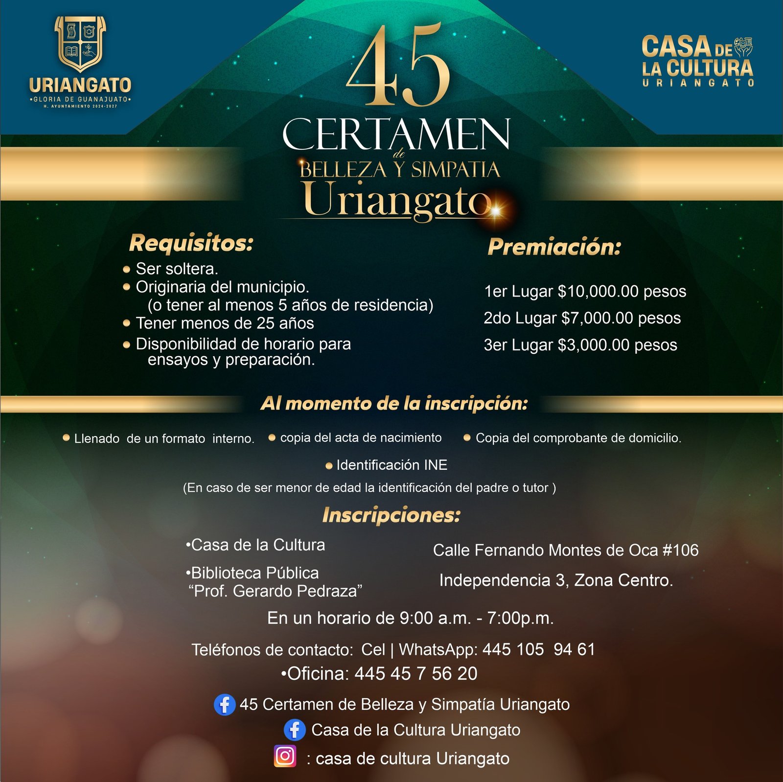 Convocatoria 45 Certamen de belleza y simpatia Uriangato