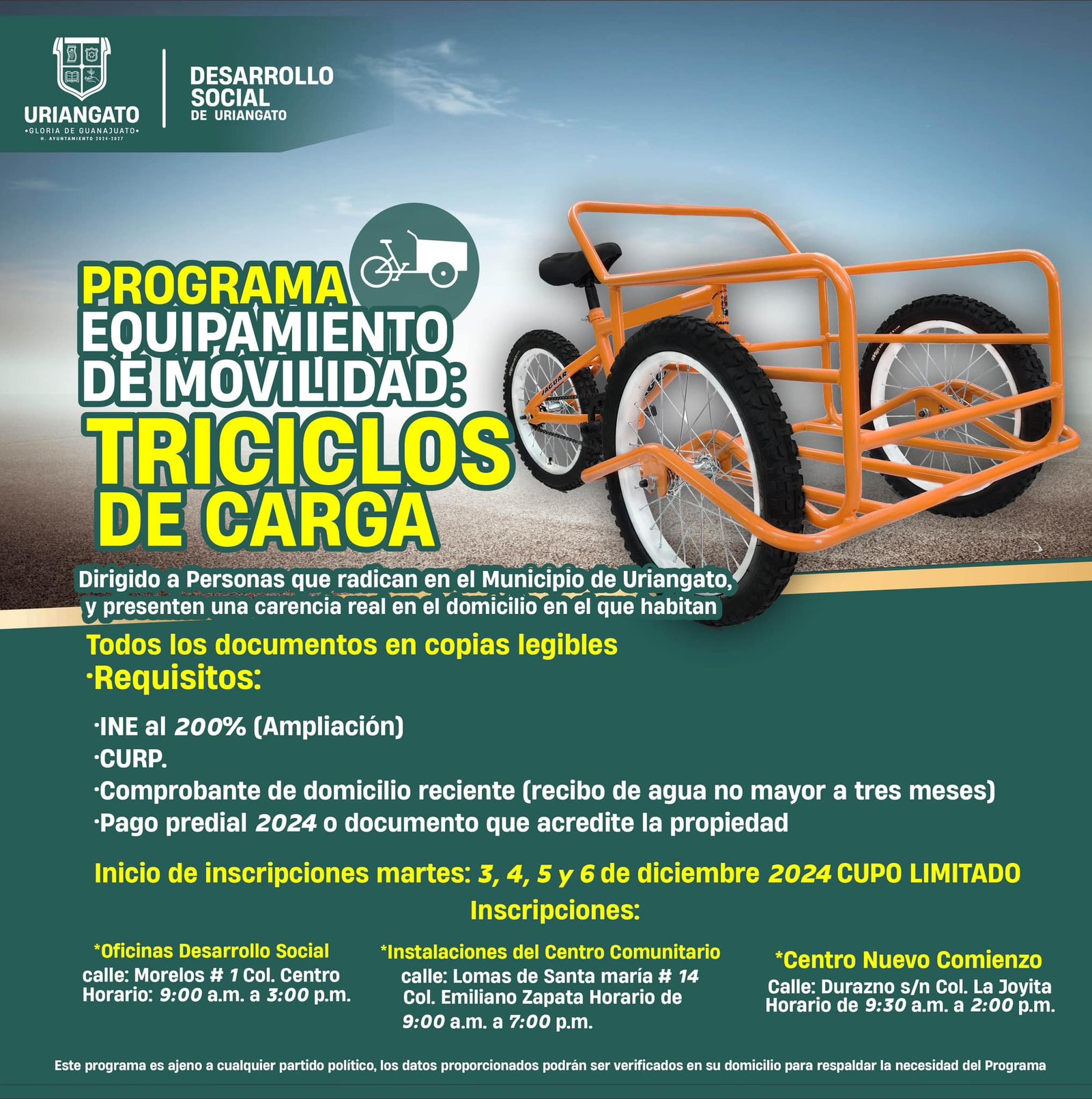 Programa de Triciclos de carga y Material para construcción.