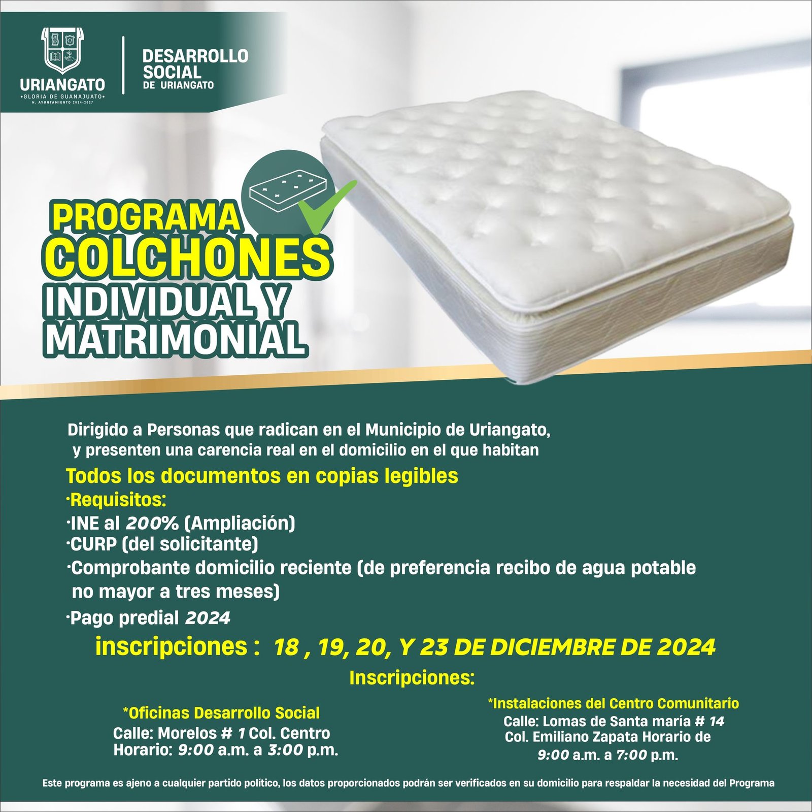 Programa de camas plegables y colchones