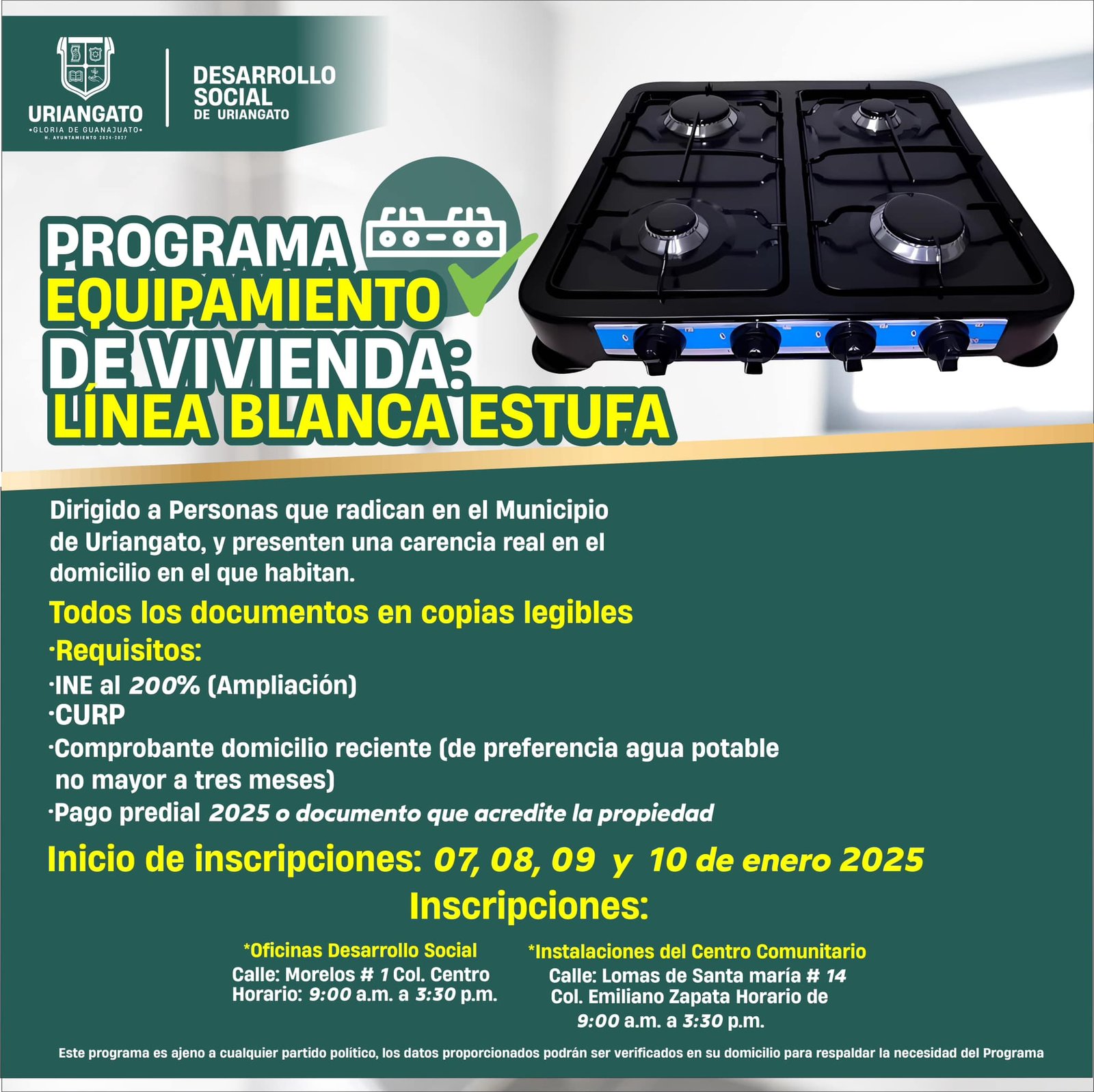 Programa de equipamiento de estufa 🔥