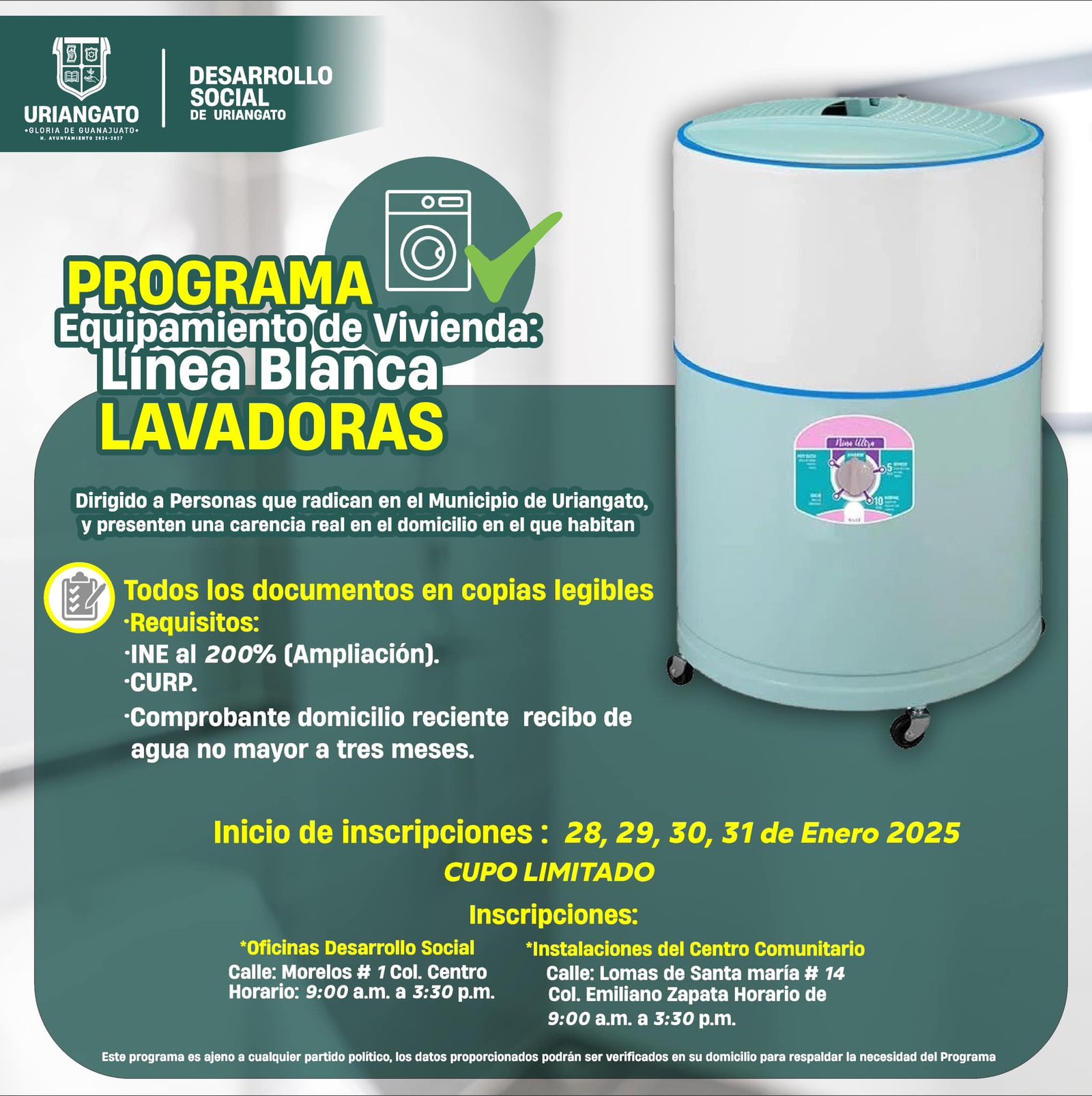 Programa de equipamiento de lavadoras.