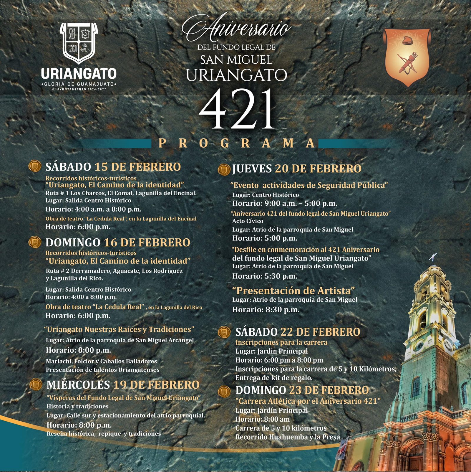 Programa del Aniversario 421 del Fundo Legal de San Miguel Uriangato